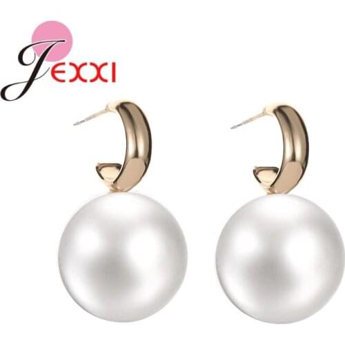 925 Sterling Silver Big Clear Pearl Earrings Simple Round White Pearl Earrings Jewelry Classic Earrings For Women Elegant Gifts