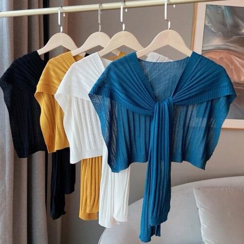 Summer Sunscreen Knit Shawl Korean Women Thin Ice Silk Shoulder Air Conditioned Room Protect Cervical Spine Neck Guard Scarf O42