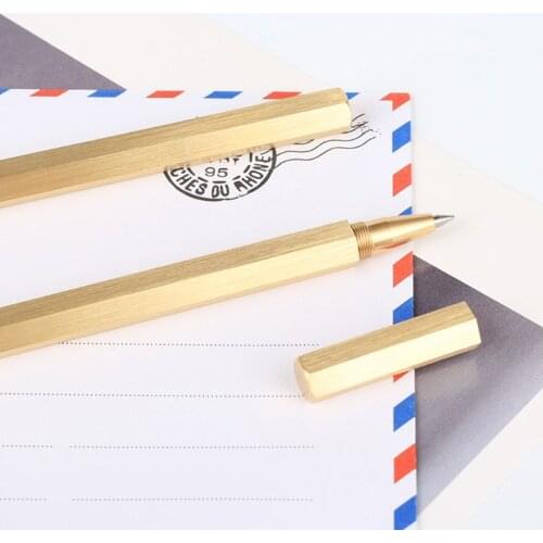 Hexagon 0.5mm Gel ink Pen Handmade Brass Liquid ink Roller ball Pen Classic B36C