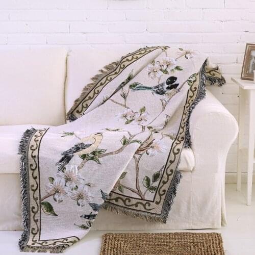 Nordic auspicious bird pastoral fabric sofa mat sofa cover blanket cotton blanket rug 78gc149yg4