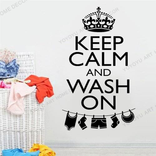 KEEP CALM AND WASH ON WALL Vinyl Wall Sticker For Laundry Room Wall Art Decals Dry Cleaners Wall Posters Vinyl Murals rb527