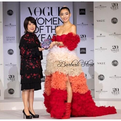 Modern Colorful Tiered Tulle Women Dress To Formal Party Pretty Fluffy Rainbow Mesh Prom Gowns Side Split Event Party Dresses