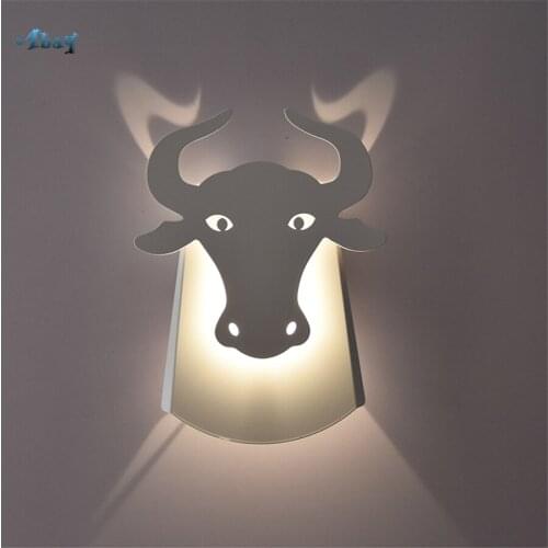 Art Deco Bull Head Led Wall Lamps for bar bedroom corridor Creative Living Room Decoration iron kids Bedside Wall sconces light