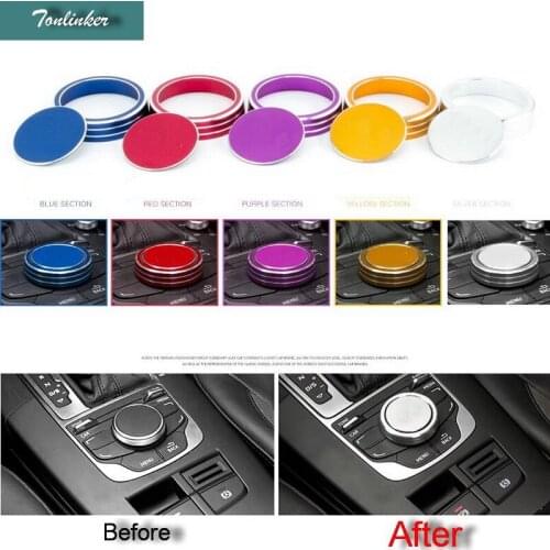 Tonlinker 2 PCS Car styling Aluminum Control Knob Light Sequins with Sline Logo Cover Case stickers For AUDI A3 2014 Accessories