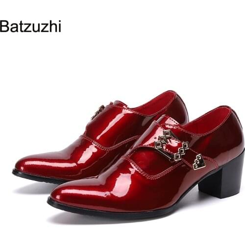 Batzuzhi Men Shoes 7cm High Heels Pointed Toe Genuine Leather Dress Shoes Men Buckle Strap Red Party & Wedding Shoes Shoes,38-46