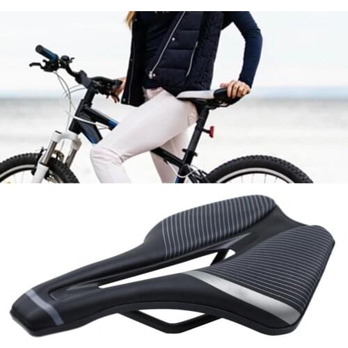 Bicycle Saddle Stripe Print Shock Absorption Good Filling Bike Cushion Hollow Faux Leather Seat Cycling Accessoriest For MTB