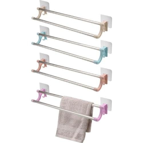 Double-bar Towel Rack Bar Bathroom Kitchen Hanging Holder Stainless Steel Over Door Cabinet Shelf Rack Home Storage