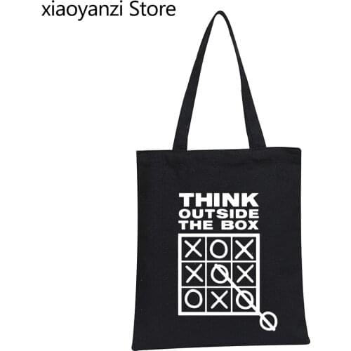 Think Outside The Box Funny Cool Creative Eco Reusable Canvas Shopping Bags Totes Casual Shoulder Bags Students Book Handbags