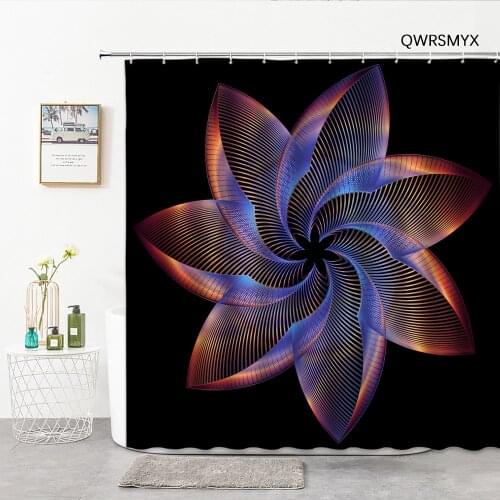 Geometry Golden Fractal Flower Shower Curtains Hooks Rings Decorative Home Luxury Waterproof Bathroom Curtain Fabric Washable