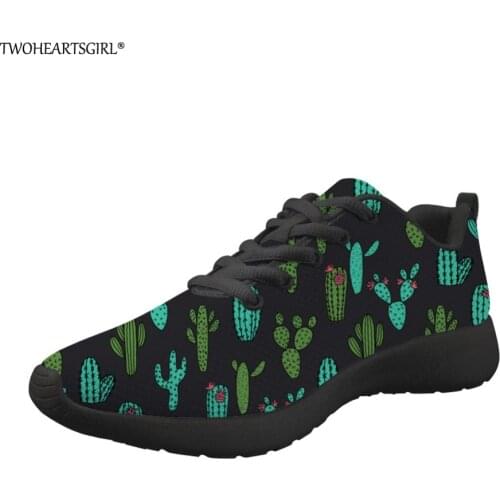 Twoheartsgirl Cactus Printed Woman Lace Up Mesh Sneakers Cartoon Nurse Flats Shoes Teenage Girls Casual Spring & Autumn Footwear