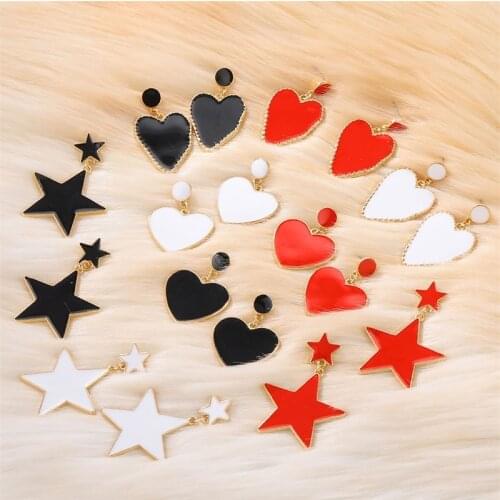 EN WomenS Heart Drop Earrings Geometric Red Love Star Earring 2020 Fashion Statement Gold Color Jewelry Accessories For Women