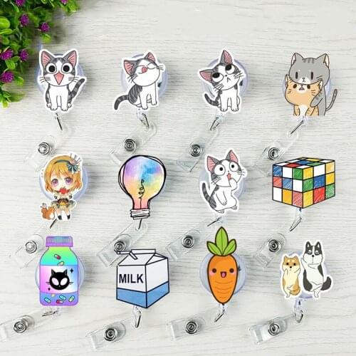 Hot 1PC New Arrival High Quality Retractable Nurse Badge Reel Cartoon Cat Animals Students ID Card Name Badge Holder