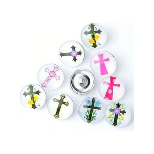 10pcs/lot Mix OEM Print 18mm Snap Buttons Jewelrys Cross Glass Snaps Fit Snaps Bracelets Snap Jewelry Or Necklace
