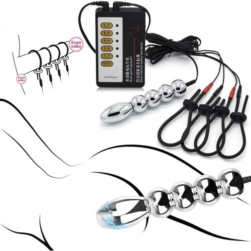 BDSM Electro Shock Pulse Metal Anal Bead Plug Penis Ring Electric Stimulator Prostate Massage Butt Plug Male Masturbator Sex Toy
