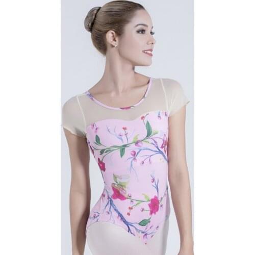 Ballet leotard dance gymnastics leotard ballerina ballet leotards for women printing short sleeve leotard mesh women dancewear