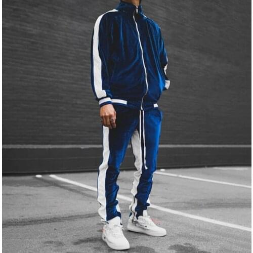 Velvet Two Piece Tracksuit Men Set Sweatsuit Male Velvet Thick Jacket + Track Pants Warm Sweatshirt Winter Sportswear Plus Size