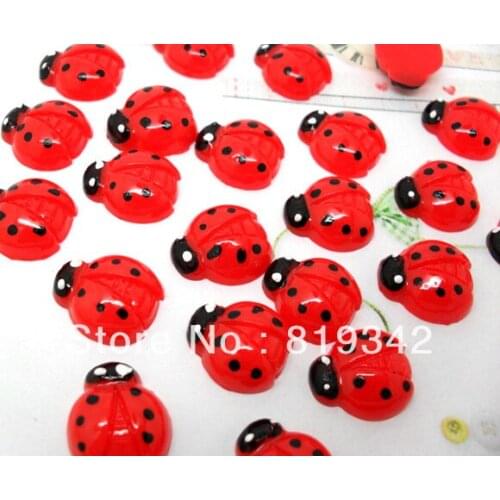 Free shipping Red 14x16mm Flat back Resin Dessert Cabochons Resin Ladybug Jewelry / Mobile phone DIY Accessory by 100pcs/lot