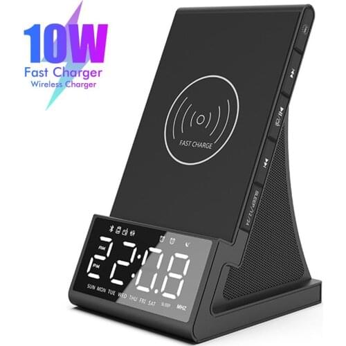 Wireless Charger Alarm Clock Bluetooth Speaker LED Smart Digital Clock Table Electronic Desktop Clocks Fm Radio 10w Fast Charger