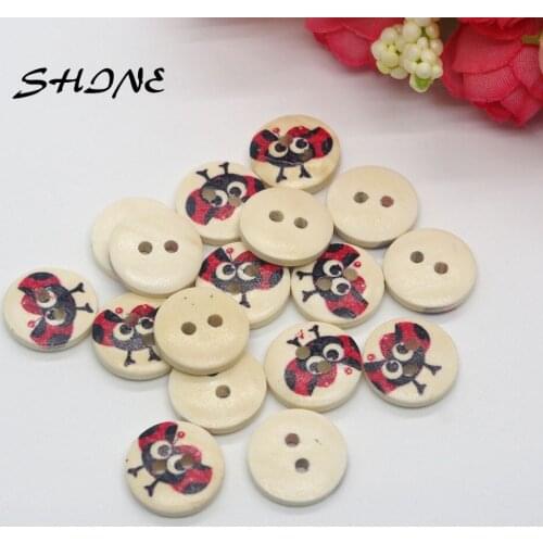 SHINE 200PCs Wooden Sewing Buttons Scrapbooking Round Two Holes 15mm Costura Botones Decorate bottoni botoes CB0045B