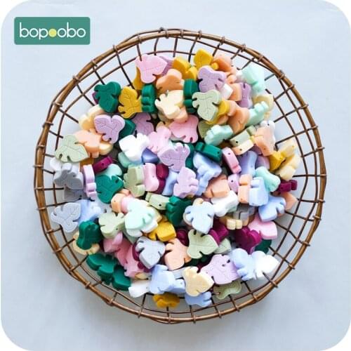 Bopoobo Silicone Turtle Leaf Beads 20pcs BPA Free Rattle Toys Silicone Teething Rodent Baby Gifts Tiny Rod Grade Baby Products