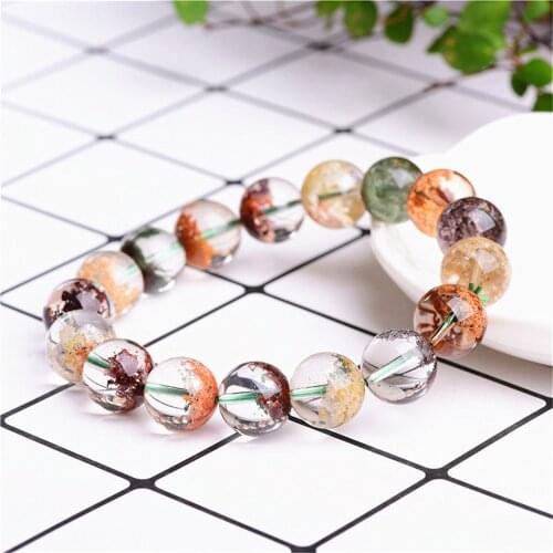 Grade A Natural Colorful Lodolite Quartz Beaded Bracelet 7mm Chlorite Beads Bangle Stretch Jewelry Bracelet BR002