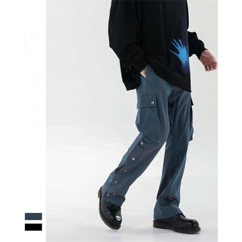 Fashion Mens Spring and Summer Side Breasted Patchwork Casual Trousers Hip Hop Streetwear Male Loose Elastic Waist Cargo Pants