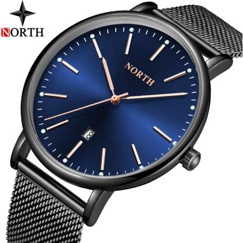 NORTH Watch Men Luxury Brand Fashion Quartz Watch Black Blue Steel Mesh Waterproof Casual Mens Watches Clock Relogio Masculino