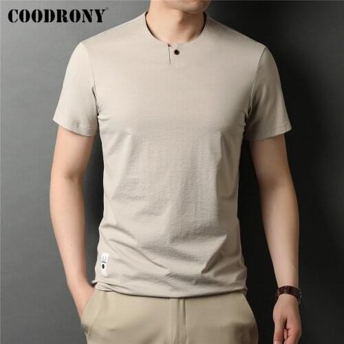 COODRONY Brand Summer New Arrival Fashion Casual Henry Collar Short Sleeve T Shirt Men Clothing Cool Soft Cotton Tee Top C5225S
