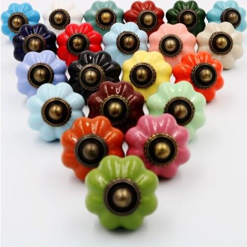 LCH 34MM COLORED SOLID CERAMIC PUMPKIN KNOBS DOOR PULLS CABINET HANDLES ANTIQUE STYLE EUROPEAN STYLE