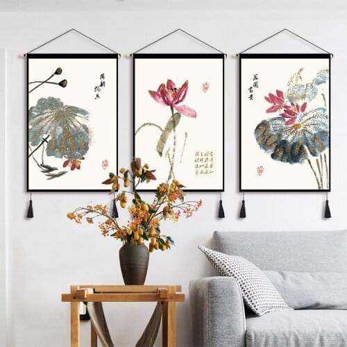 Chinese Style Flower Green Plants Decorative Painting Wall Art Scroll Paintings Poster Store Bedroom Living Room Home Decor
