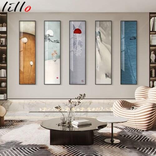 Japanese style log wind porch decorative painting new Chinese style Zen villa mural corridor hanging painting vertical lotus