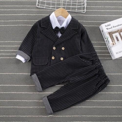 Children Kids Suit Wedding 3Pcs/sets Autumn Baby Boys Long Sleeve Suits Strips Pants Toddler Cotton Clothing Infant Tracksuits