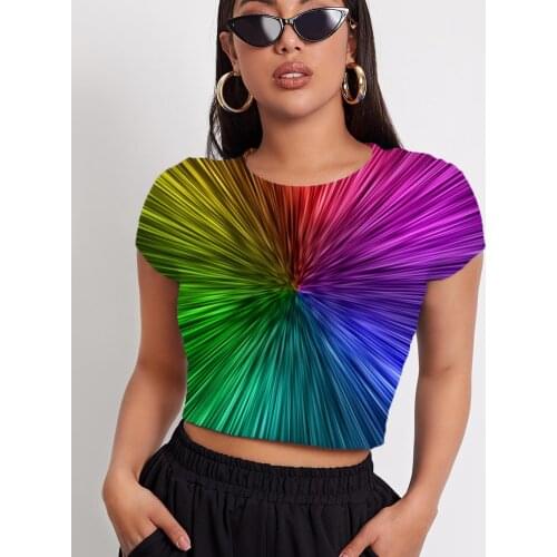 3d Tshirt Dizziness T-shirt Women Abstract Shirt Print Line Navel Bare Colorful Funny T shirts Short Sleeve Summer Casual Tops