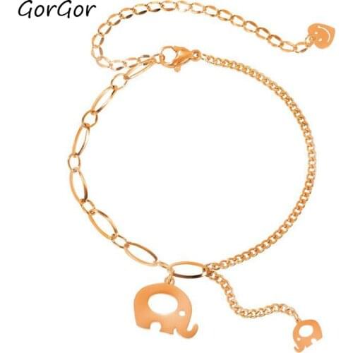 GorGor Bracelets Women Titanium Steel Pattern Elephant with Smiley Pendant Individuality Temperament Fashion Jewelry TS-1099