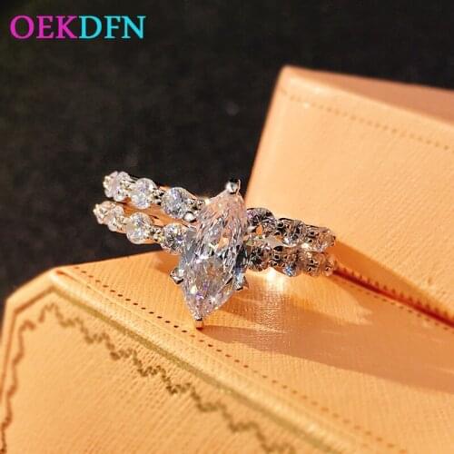 OEKDFN 100% 925 Sterling Silver Rings Marquise Cut Created Moissanite Gemstone Wedding Engagement Ring For Women Fine Jewelry