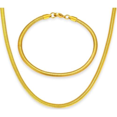 2Pcs/sets Necklace Bracelet Jewelry Set 2021 Fashion Charm Stainless Steel Snake Bone Chain for Bridal Wedding Accessories