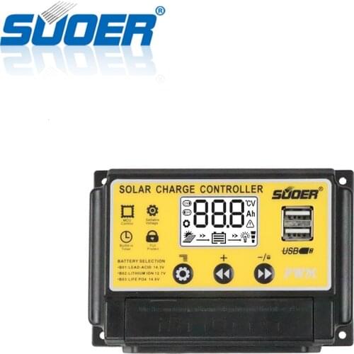 Suoer【 PWM Charge Controller 】 12V/24V 20A PWM Solar Charger Controller with USB (ST-S1220)