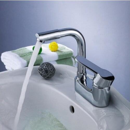 Full Copper double holes basin faucet undercounter rotating cold hot wash lavatory faucet face