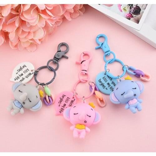 Cute Cartoon Elephant Keychains Epoxy Dialog Box "with your kiss my life degins"Car Key Chain Lovers Keyring Bag Pendant