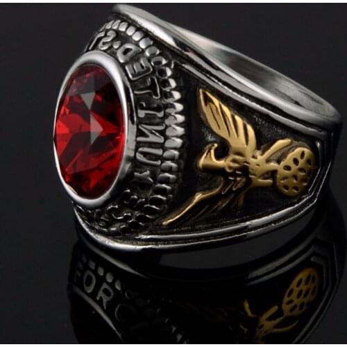 Mens Eagle Gemstone Army Ring Personality Retro Stainless Steel Jewelry Motorcycle Accessories Boyfriend Gift Wholesale