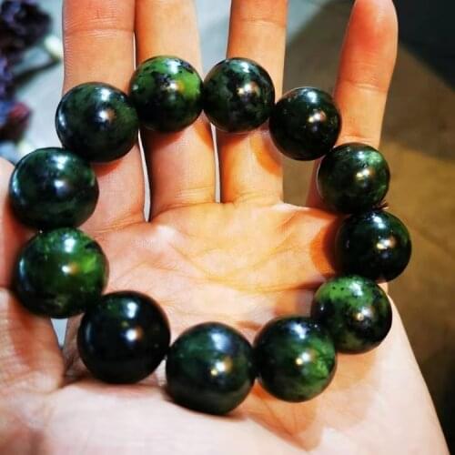 Genuine Natural Green Jade Buddha Beads Bracelet Men Big Jades Stone Bead Elastic Beaded Bracelets Fashion Jewellery Male Bangle