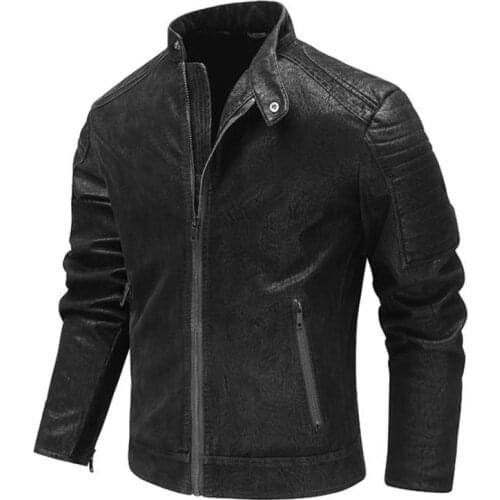 New Autumn and winter new Mens Jacket PU Thick Warm Mens Motorcycle Jacket Fashion Windproof Leather Coat Male