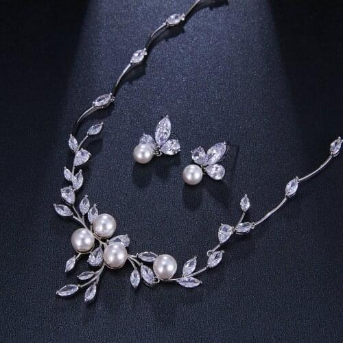 Bettyue New Fashion Design Branch Modelling Elegant AAA ZIrconia Necklace Earring Delicate Pearl Jewelry Set Women Party Gift