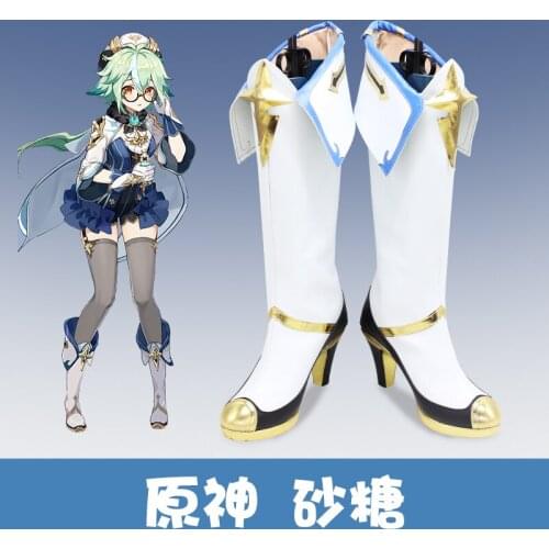 Genshin Impact Sucrose Cosplay Shoes Game Genshin Impact Sucrose Cosplay Shoes Women White Boots Shoes High Boots Heels Games
