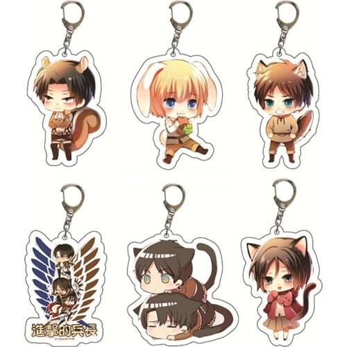 Attack on Titan Keychain Eren Levi Q Version Anime Figures Collection Key Chain School Bag Pendant Kids Accessories Fans Gift