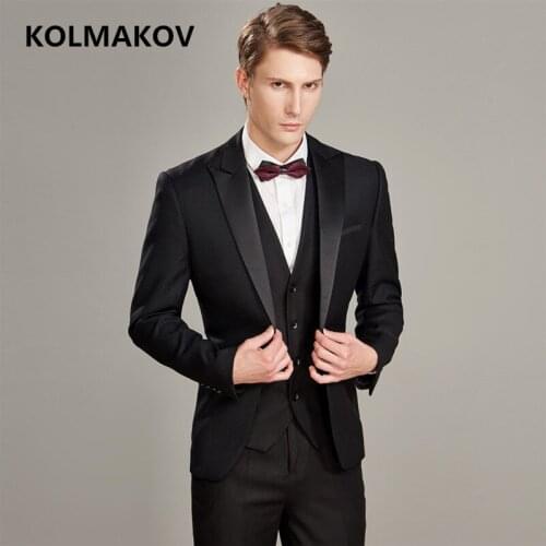 Jacket+Pants+Vest)NEW 3 pieces Mens Suits 2019 Slim Fit mens Blazer Jackets suits with pants Business Wedding Suits men S-5XL
