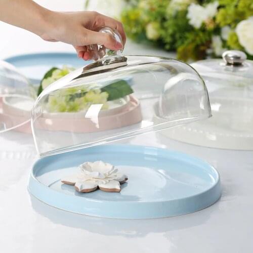 Dessert cake tray European-style tea tray ceramic fruit bread tasting tray with lid plastic transparent glass cover cake stand