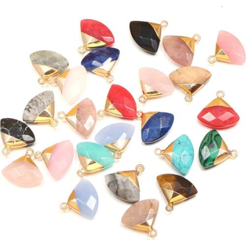 New 1Pc Natural Stone Pendant Fan Shape Agates Quartz Charms For DIY Necklace Earrings Jewelry Making Accessories Size 18x18mm