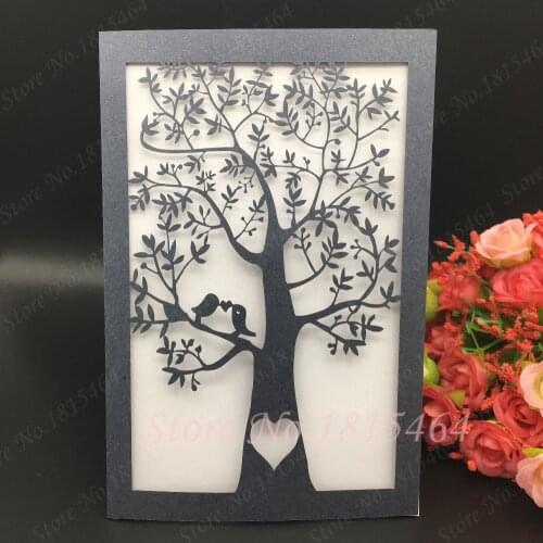 50pcs Invitation Cards Laser Cut Hollow Love Heart Tree Wedding Party Decoration Paper Craft Wedding Invitation Cards