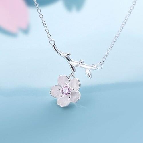 S925 silver jewelry with Korean fashion branch cherry Necklace accessories for female party gifts wholesale
